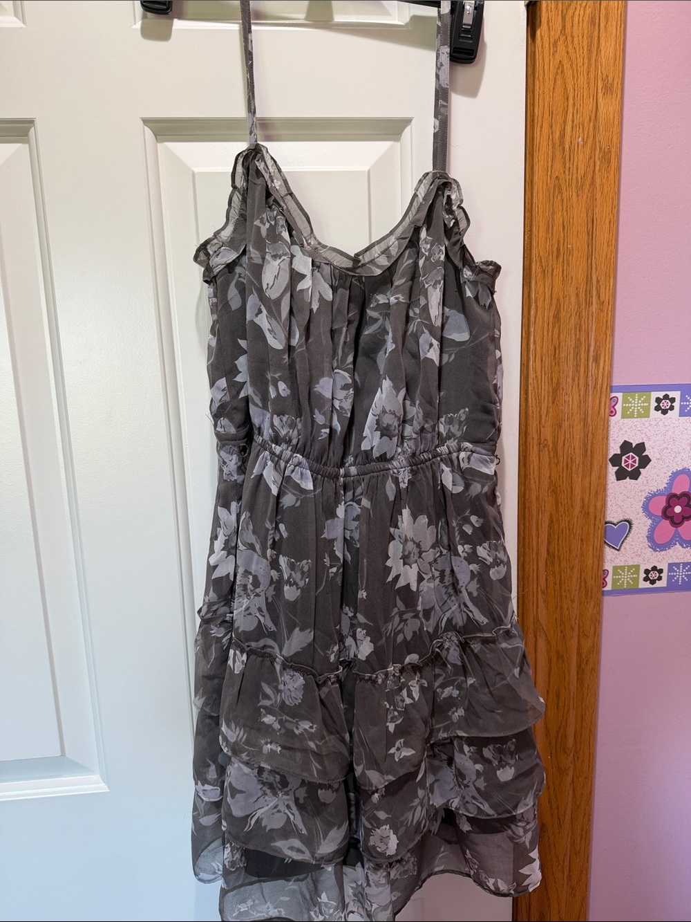 American Eagle Outfitters Gray Floral Ruffle Dress